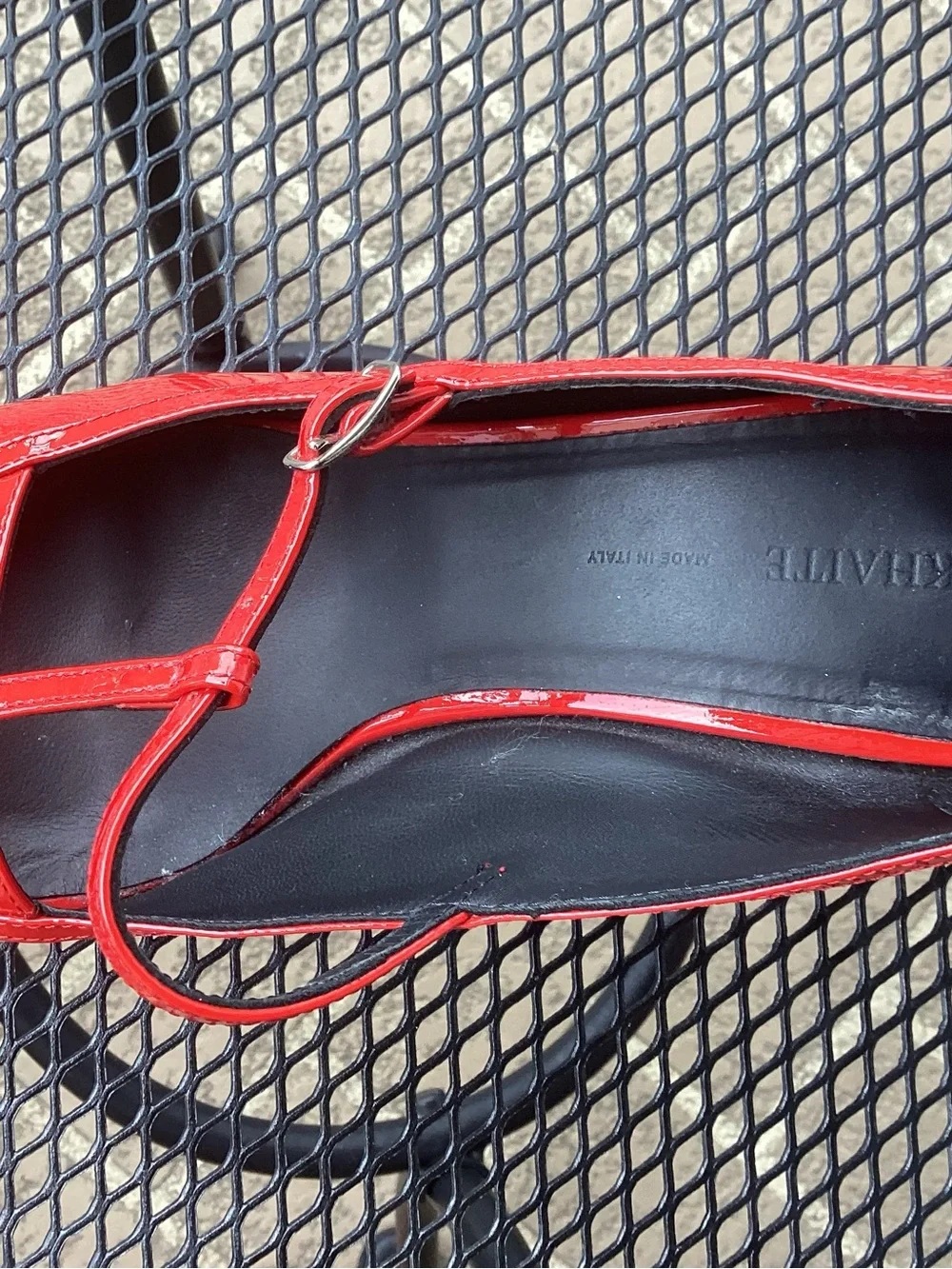 KHAITE Red Patent Mary Jane Heels with T-Strap